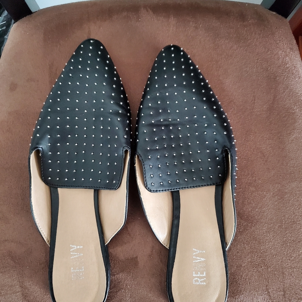 Leather"ish" silver studded mules